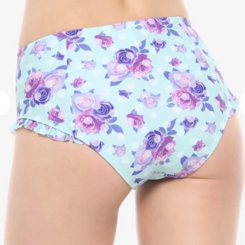 Hot Topic Swim Bottom Bathing Medium Blue Purple Floral NEW Turquoise 26” Waist